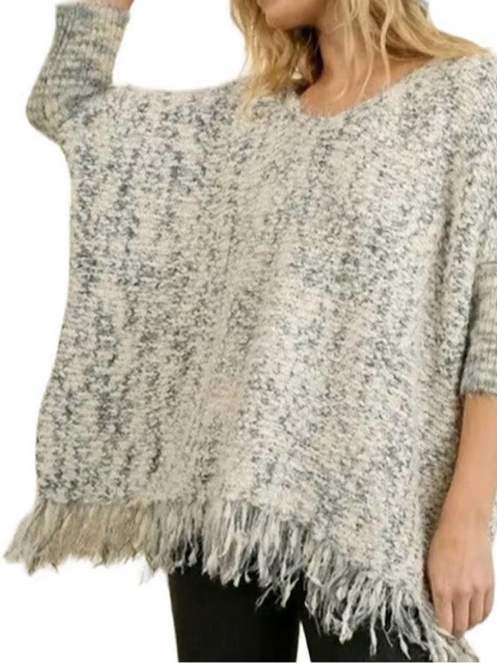Umgee Cozy Fringe Hem Oversized Sweater - Light Gray